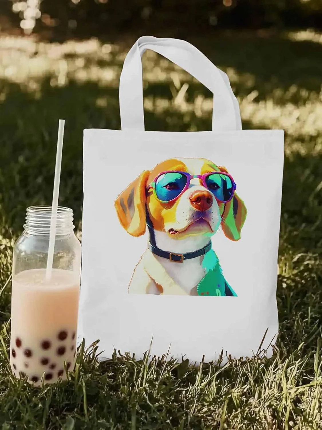 Canvas Tote Bag, Watercolor Chic Dog Aesthetic Canvas Tote Handbags for Women Shoulder Bag,
