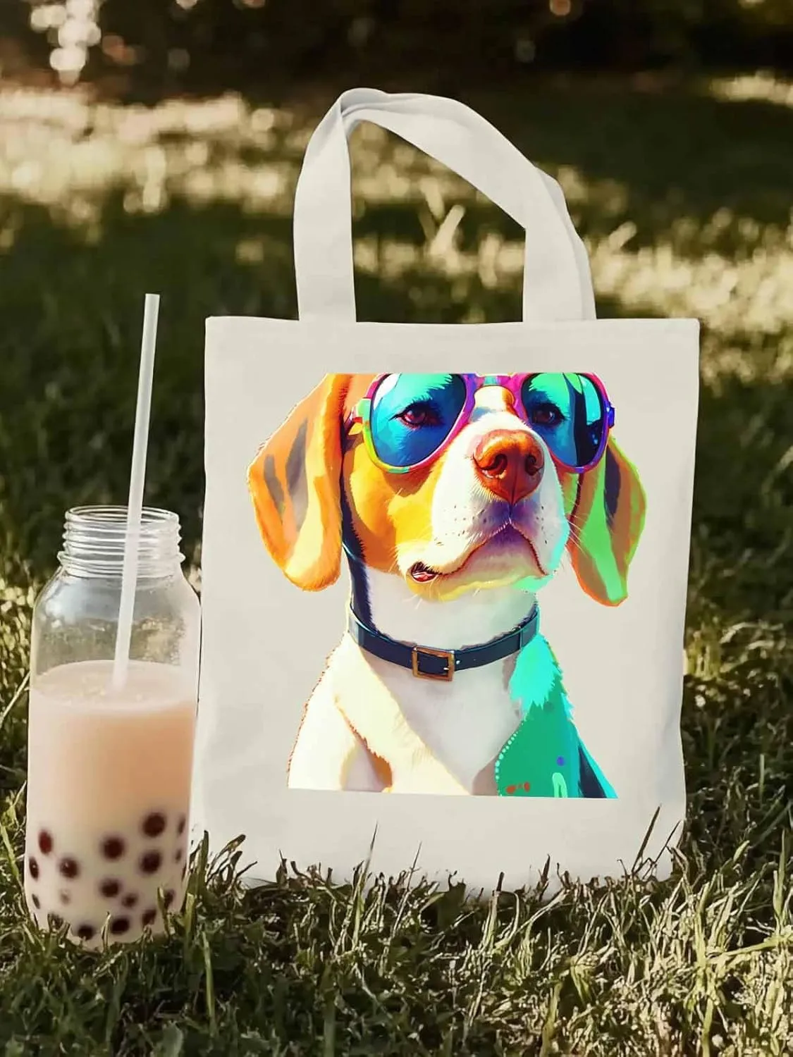 Canvas Tote Bag, Watercolor Chic Dog Aesthetic Canvas Tote Handbags for Women Shoulder Bag,
