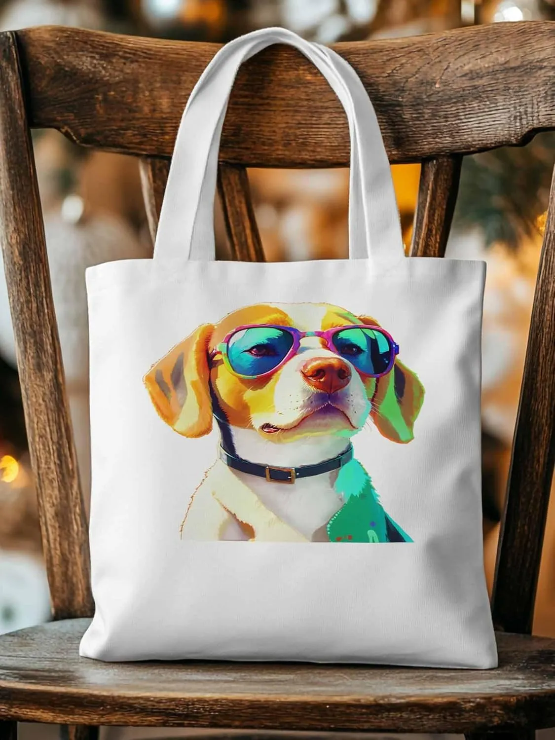 Canvas Tote Bag, Watercolor Chic Dog Aesthetic Canvas Tote Handbags for Women Shoulder Bag,
