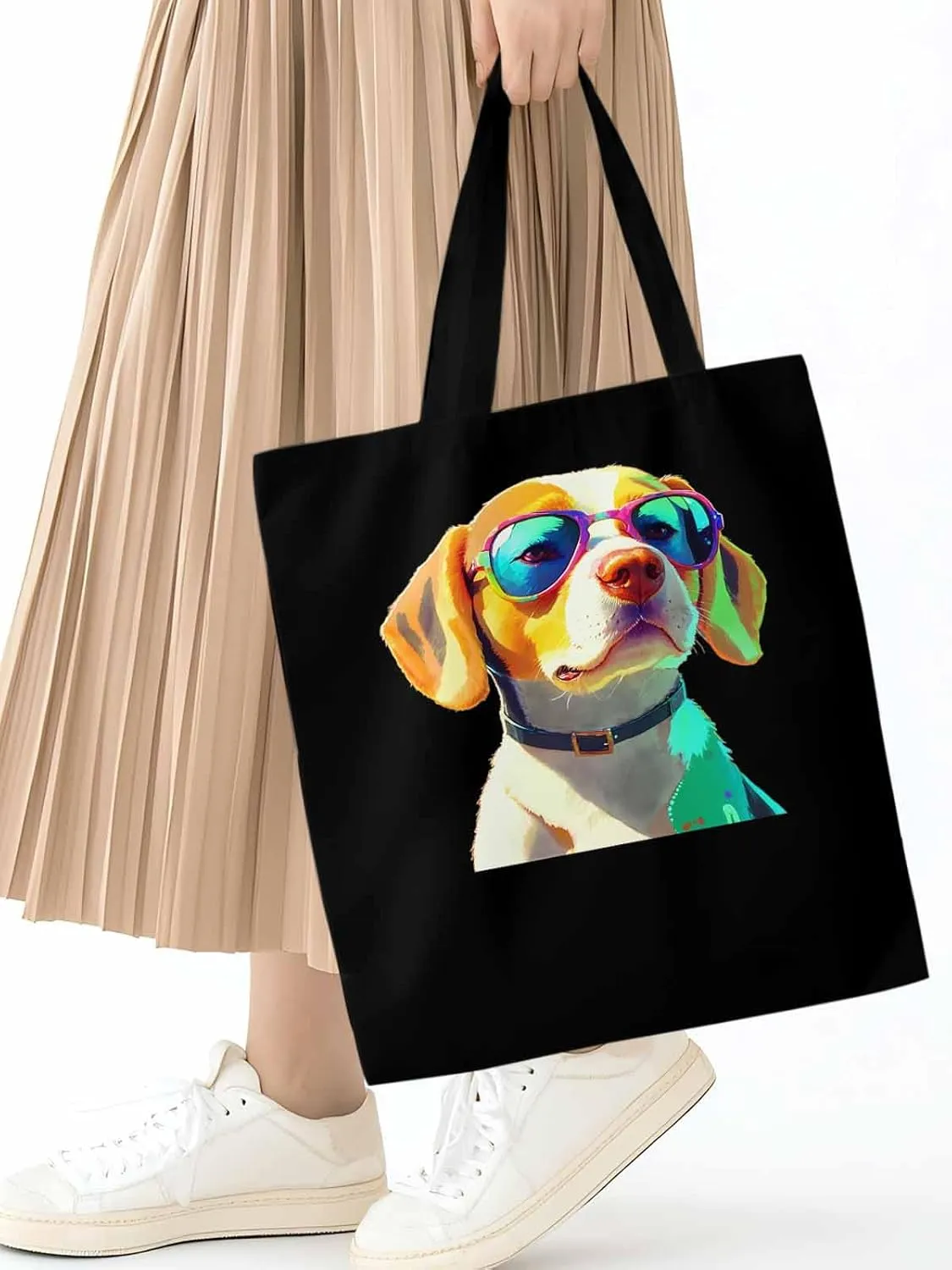 Canvas Tote Bag, Watercolor Chic Dog Aesthetic Canvas Tote Handbags for Women Shoulder Bag,
