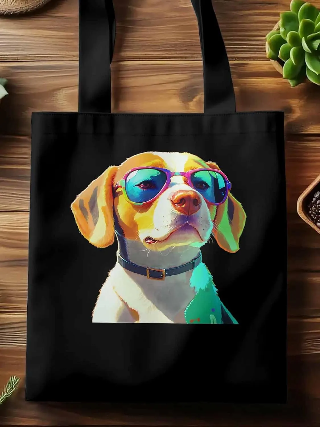 Canvas Tote Bag, Watercolor Chic Dog Aesthetic Canvas Tote Handbags for Women Shoulder Bag,
