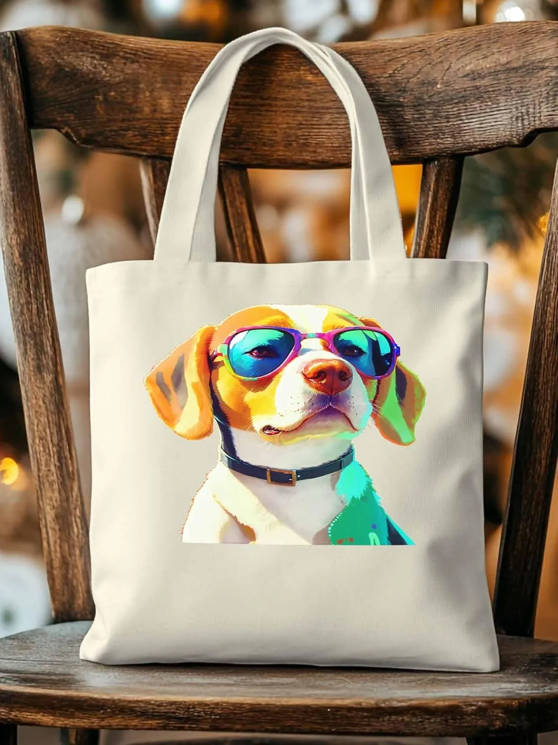 Canvas Tote Bag, Watercolor Chic Dog Aesthetic Canvas Tote Handbags for Women Shoulder Bag,