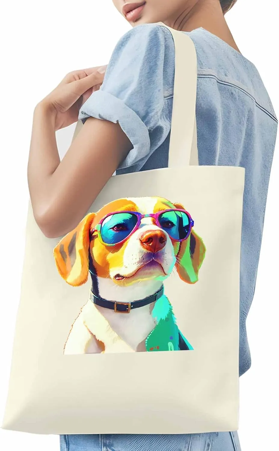 Canvas Tote Bag, Watercolor Chic Dog Aesthetic Canvas Tote Handbags for Women Shoulder Bag,