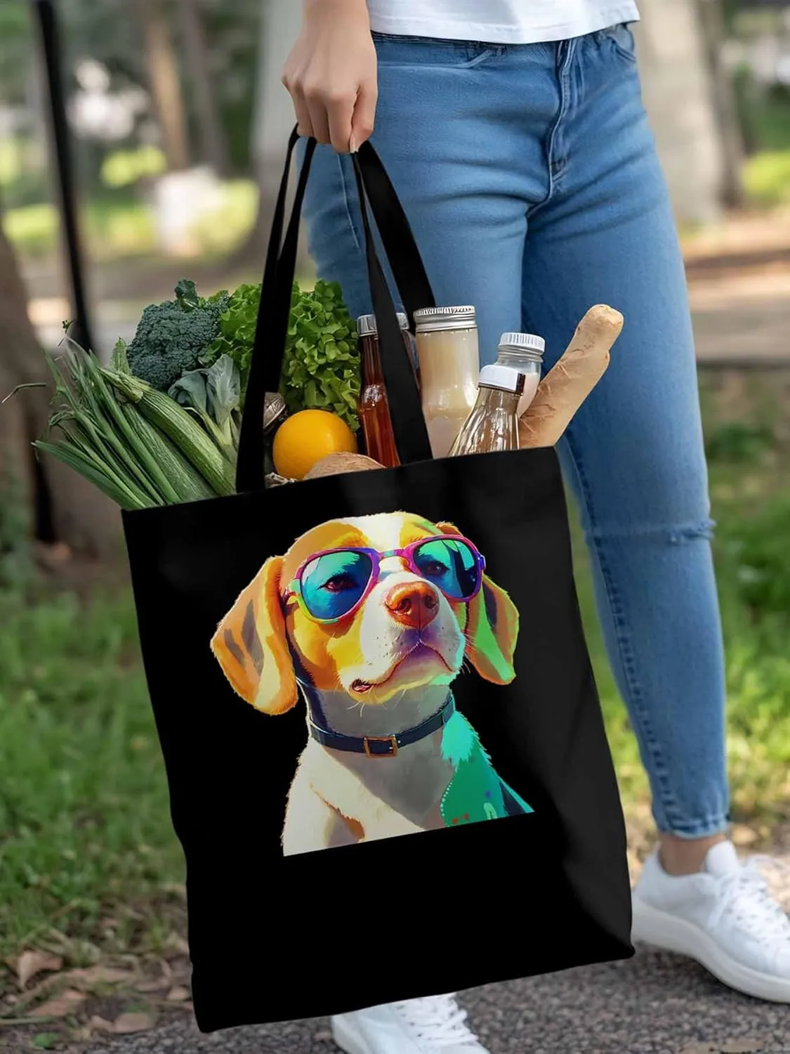 Canvas Tote Bag, Watercolor Chic Dog Aesthetic Canvas Tote Handbags for Women Shoulder Bag,
