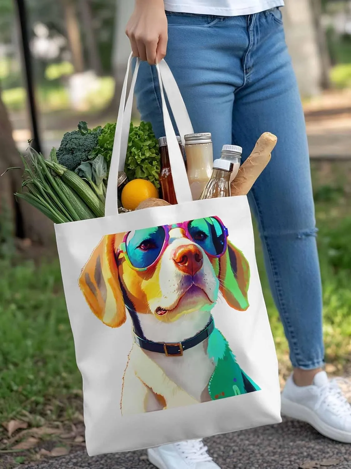 Canvas Tote Bag, Watercolor Chic Dog Aesthetic Canvas Tote Handbags for Women Shoulder Bag,