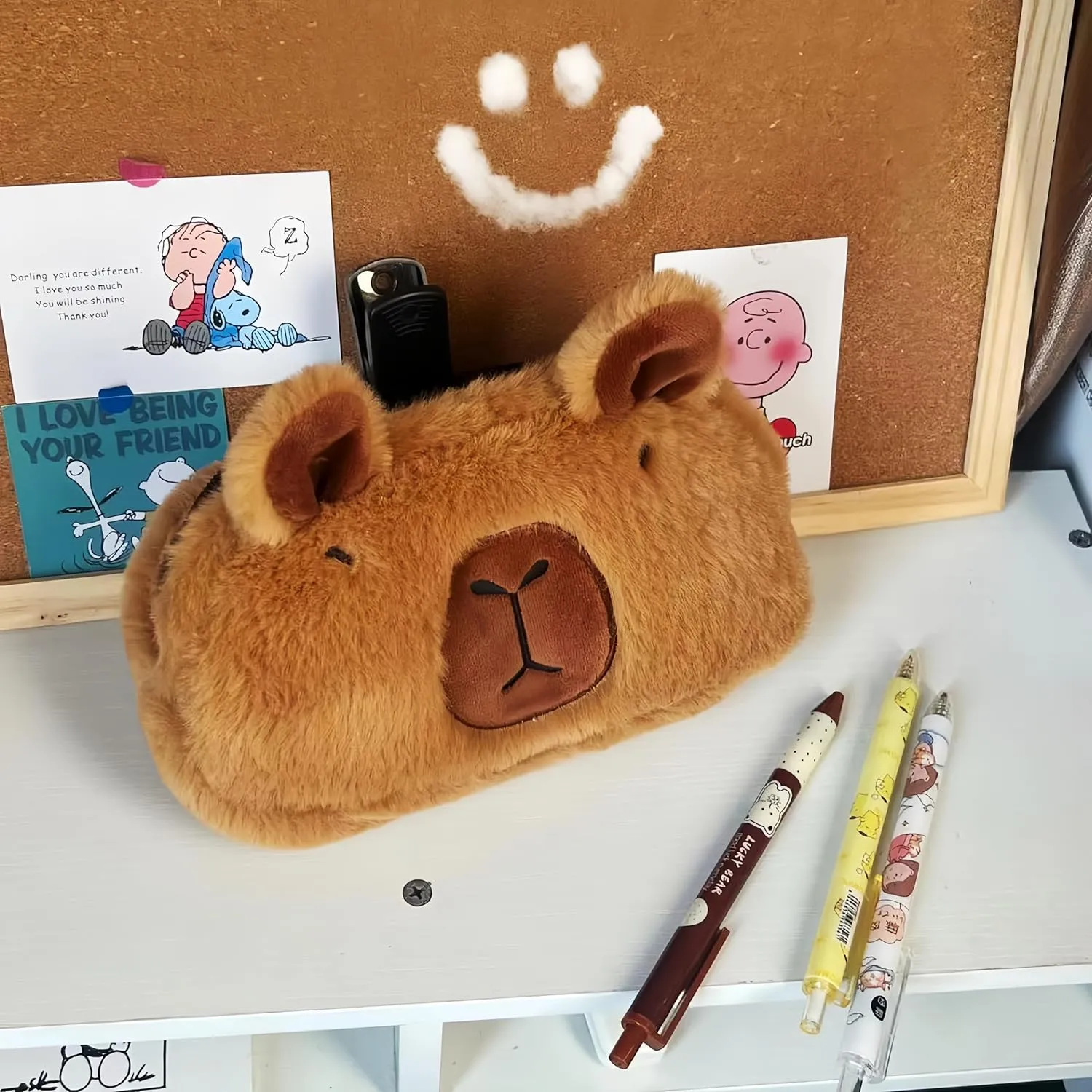 Capybara Cosmetic Bag with Charm - Large Plush Makeup Pouch with Adorable Capybara Design, 7.1" Cute Organizer for Women, Autumn-Inspired Terracotta Colors(Capybara)