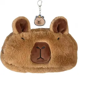 Capybara Cosmetic Bag with Charm - Large Plush Makeup Pouch with Adorable Capybara Design, 7.1" Cute Organizer for Women, Autumn-Inspired Terracotta Colors(Capybara)