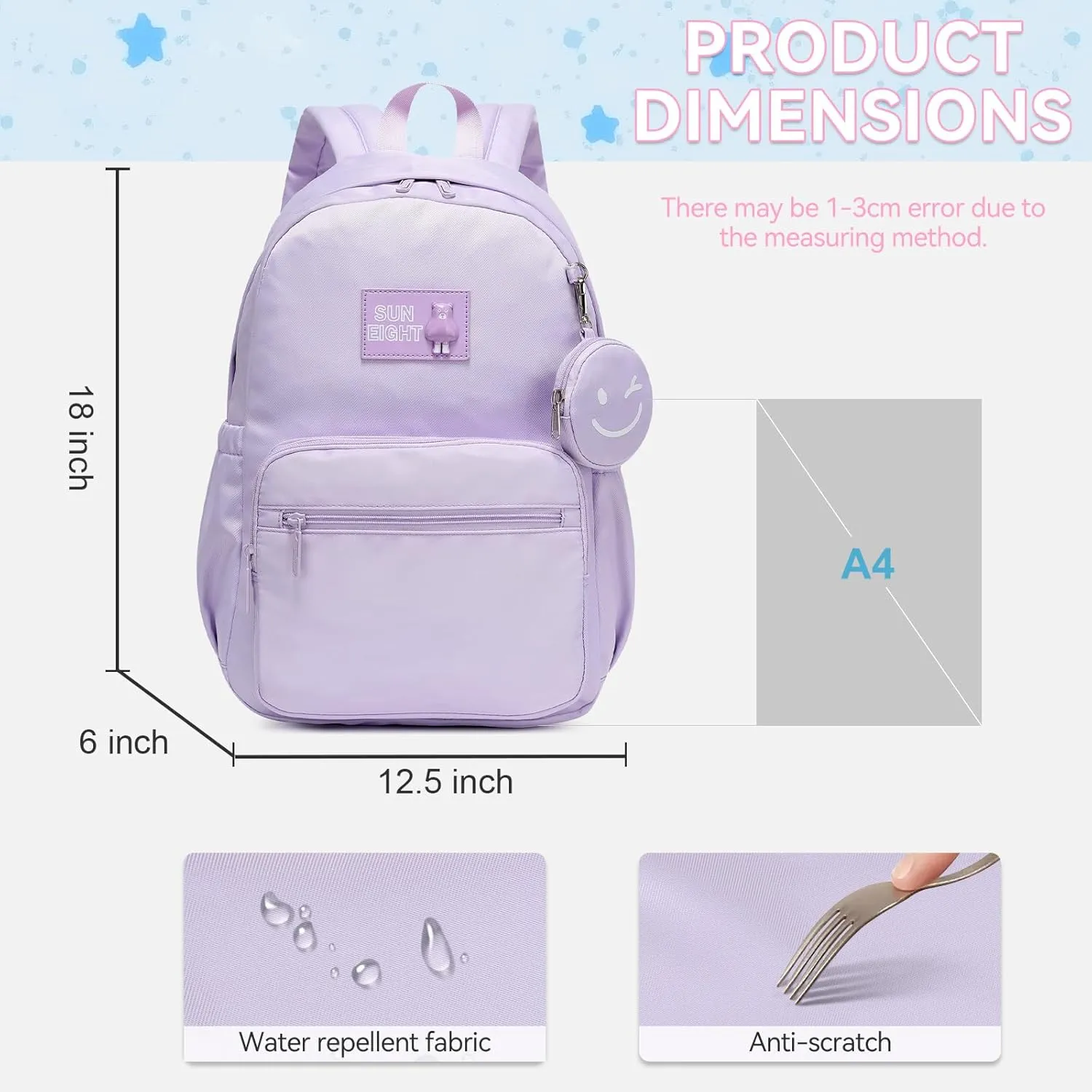 CaranY Waterproof School Backpack for Kids 6-18 | Lightweight Durable Girls & Boys Bookbag with Blinking Zipper Pouch Spacious for School Outdoor Travel(Purple)