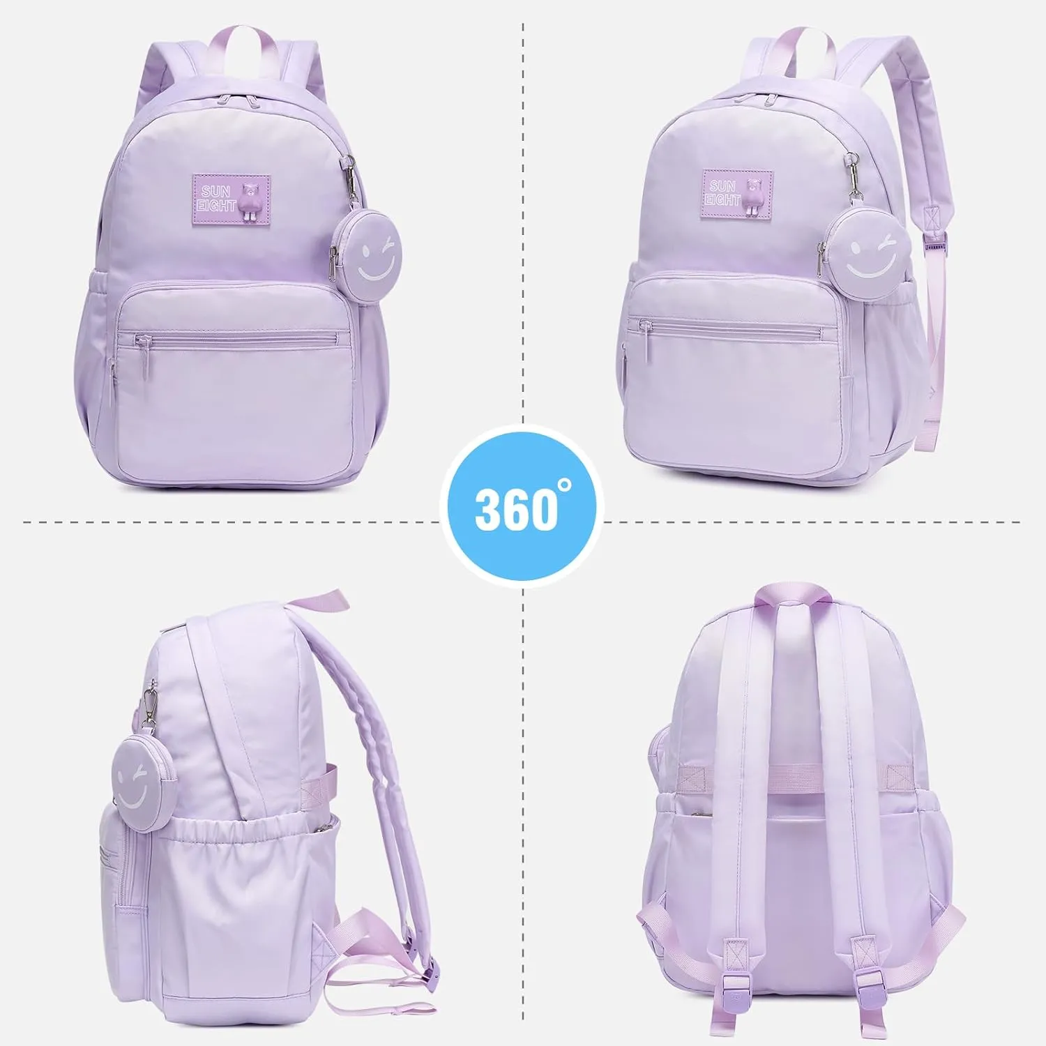 CaranY Waterproof School Backpack for Kids 6-18 | Lightweight Durable Girls & Boys Bookbag with Blinking Zipper Pouch Spacious for School Outdoor Travel(Purple)