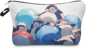 Cartoon Penguin Cosmetic Bag Cute Small Adorable Bubble Penguin Makeup Organizer Zipper Pouch Cartoon Penguin Toiletry Makeup Bag Birthday Present for Women Penguin Lovers