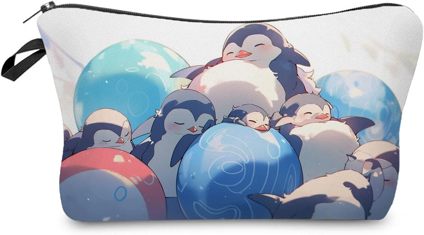 Cartoon Penguin Cosmetic Bag Cute Small Adorable Bubble Penguin Makeup Organizer Zipper Pouch Cartoon Penguin Toiletry Makeup Bag Birthday Present for Women Penguin Lovers