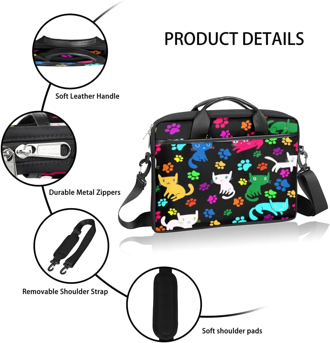 Cats Adorable Style Laptop Shoulder Bag for Tablet Computer Notebook Sleeve Messenger Carrying Case Briefcase Tote