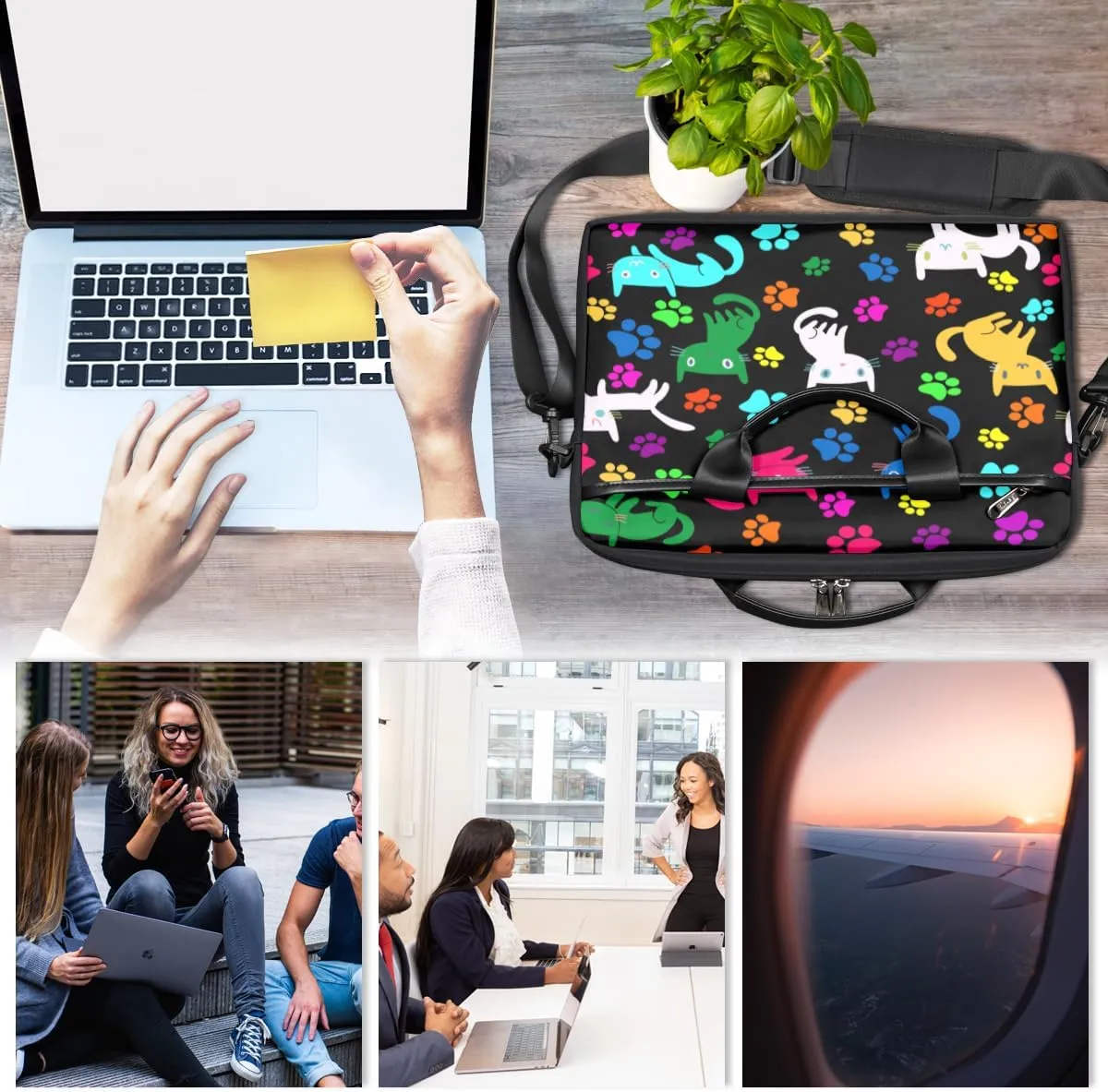 Cats Adorable Style Laptop Shoulder Bag for Tablet Computer Notebook Sleeve Messenger Carrying Case Briefcase Tote