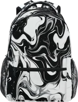 CEBUGI Travel Backpack for women men Black White Marble Pattern lightweight Laptop Backpack College bookbag Casual Daypack