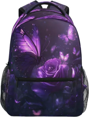 CEBUGI Travel Backpack for women men Purple Rose Butterfly lightweight Laptop Backpack College bookbag Casual Daypack