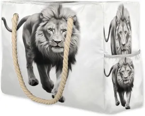 cfpolar Beach Bags for Women, Africa Animal Lion Sandproof Beach Bag, Waterproof Tote Pool Swim Bags with Wet Pocket, Travel Reusable Grocery Shopping Shoulder for Weekender Gifts Gym