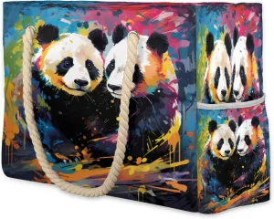 cfpolar Beach Bags for Women, Animal Panda Sandproof Beach Bag, Waterproof Tote Pool Swim Bags with Wet Pocket, Travel Reusable Grocery Shopping Shoulder for Weekender Gifts Gym