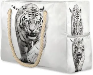cfpolar Beach Bags for Women, Animal Tiger Pattern Sandproof Beach Bag, Waterproof Tote Pool Swim Bags with Wet Pocket, Travel Reusable Grocery Shopping Shoulder for Weekender Gifts Gym