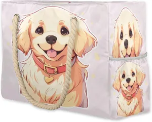 cfpolar Beach Bags for Women, Cute Dog Pattern Sandproof Beach Bag, Waterproof Tote Pool Swim Bags with Wet Pocket, Travel Reusable Grocery Shopping Shoulder for Weekender Gifts Gym