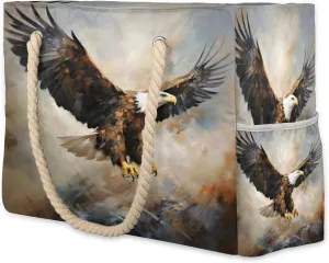 cfpolar Beach Bags for Women, Eagle Pattern Sandproof Beach Bag, Waterproof Tote Pool Swim Bags with Wet Pocket, Travel Reusable Grocery Shopping Shoulder for Weekender Gifts Gym