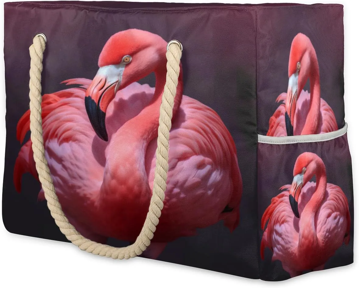 cfpolar Beach Bags for Women, Flamingo Sandproof Beach Bag, Waterproof Tote Pool Swim Bags with Wet Pocket, Travel Reusable Grocery Shopping Shoulder for Weekender Gifts Gym