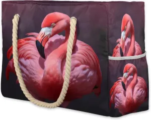 cfpolar Beach Bags for Women, Flamingo Sandproof Beach Bag, Waterproof Tote Pool Swim Bags with Wet Pocket, Travel Reusable Grocery Shopping Shoulder for Weekender Gifts Gym
