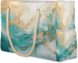 cfpolar Beach Bags for Women, Marble Pattern Sandproof Beach Bag, Waterproof Tote Pool Swim Bags with Wet Pocket, Travel Reusable Grocery Shopping Shoulder for Weekender Gifts Gym