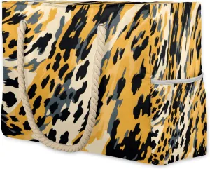 cfpolar Beach Bags for Women, Sandproof Beach Bag, Abstract Leopard Print Waterproof Tote Pool Swim Bags with Wet Pocket, Travel Reusable Grocery Shopping Shoulder for Weekender Gifts Gym