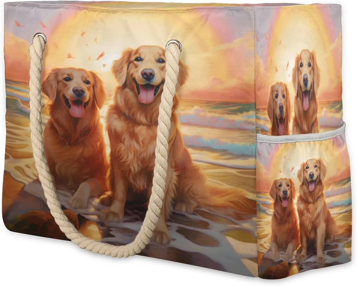 cfpolar Beach Bags for Women, Sandproof Beach Bag, Beach Animal Dog Waterproof Tote Pool Swim Bags with Wet Pocket, Travel Reusable Grocery Shopping Shoulder for Weekender Gifts Gym