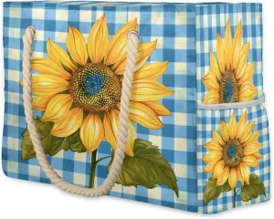 cfpolar Beach Bags for Women, Sandproof Beach Bag, Checkered Sunflower Waterproof Tote Pool Swim Bags with Wet Pocket, Travel Reusable Grocery Shopping Shoulder for Weekender Gifts Gym,A42