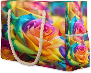 cfpolar Beach Bags for Women, Sandproof Beach Bag, Colorful Rose Floral Waterproof Tote Pool Swim Bags with Wet Pocket, Travel Reusable Grocery Shopping Shoulder for Weekender Gifts Gym