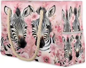 cfpolar Beach Bags for Women, Sandproof Beach Bag, Flower Zebra Waterproof Tote Pool Swim Bags with Wet Pocket, Travel Reusable Grocery Shopping Shoulder for Weekender Gifts Gym
