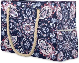 cfpolar Beach Bags for Women, Sandproof Beach Bag, Mandala Bohemian Flower Waterproof Tote Pool Swim Bags with Wet Pocket, Travel Reusable Grocery Shopping Shoulder for Weekender Gifts Gym