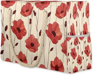 cfpolar Beach Bags for Women, Sandproof Beach Bag, Poppy Floral Waterproof Tote Pool Swim Bags with Wet Pocket, Travel Reusable Grocery Shopping Shoulder for Weekender Gifts Gym,A244
