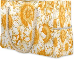 cfpolar Beach Bags for Women, Sandproof Beach Bag, Sunflower Floral Waterproof Tote Pool Swim Bags with Wet Pocket, Travel Reusable Grocery Shopping Shoulder for Weekender Gifts Gym,A240