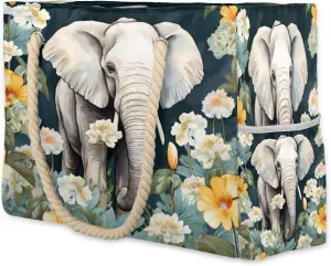cfpolar Beach Bags for Women, Sandproof Beach Bag, Watercolor Flower Elephant Waterproof Tote Pool Swim Bags with Wet Pocket, Travel Reusable Grocery Shopping Shoulder for Weekender Gifts Gym
