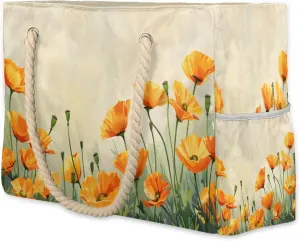 cfpolar Beach Bags for Women, Sandproof Beach Bag, Watercolor Poppy Floral Waterproof Tote Pool Swim Bags with Wet Pocket, Travel Reusable Grocery Shopping Shoulder for Weekender Gifts Gym