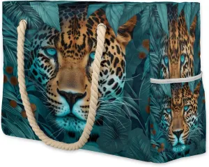 cfpolar Beach Bags for Women, Tropical Leaf Leopard Sandproof Beach Bag, Waterproof Tote Pool Swim Bags with Wet Pocket, Travel Reusable Grocery Shopping Shoulder for Weekender Gifts Gym,A58