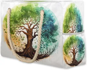 cfpolar Beach Bags for Women, Watercolor Tree Sandproof Beach Bag, Waterproof Tote Pool Swim Bags with Wet Pocket, Travel Reusable Grocery Shopping Shoulder for Weekender Gifts Gym