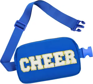 Cheer Bag Blue Fanny Pack for Girls Cheer Chenille Letter Bags, Nylon Belt Bag for Cheerleader Girl Women Birthday Christmas Gift