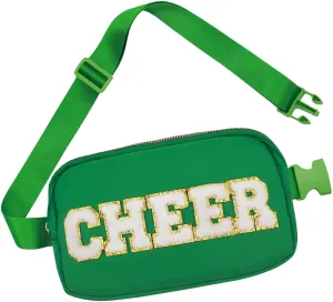 Cheer Bag Green Fanny Pack for Girls Cheer Chenille Letter Bags, Nylon Belt Bag for Cheerleader Girl Women Birthday Christmas Gift