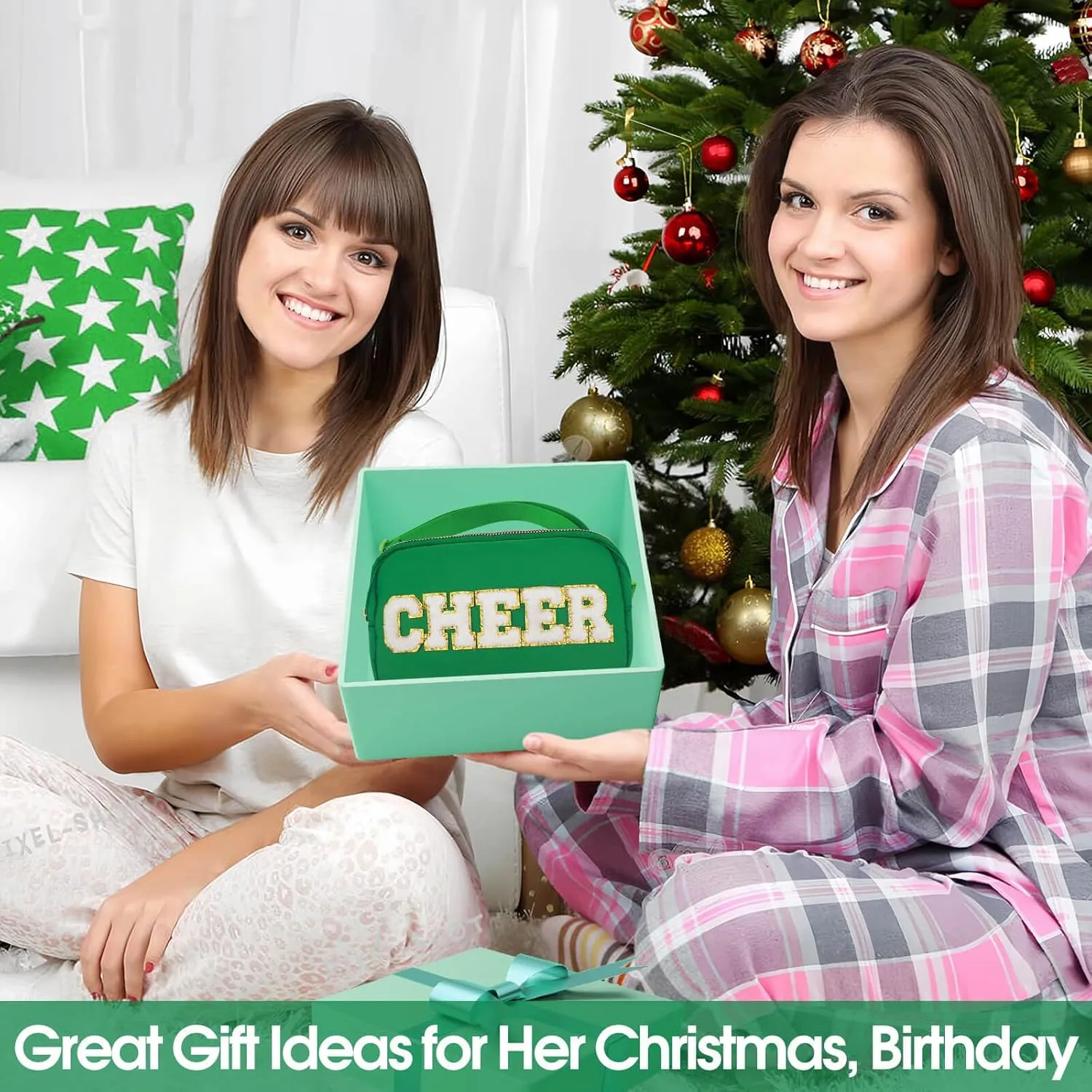 Cheer Bag Green Fanny Pack for Girls Cheer Chenille Letter Bags, Nylon Belt Bag for Cheerleader Girl Women Birthday Christmas Gift