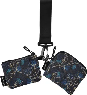 Chic Dark Blue Flowers Wristlet Keychain Wallets for Women Portable Small Coin Purse