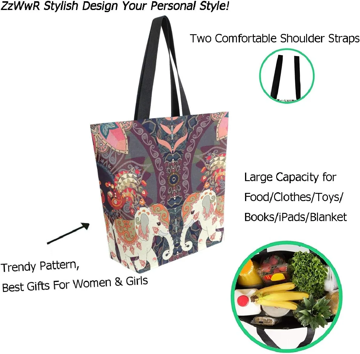 Chic Fashion Floral Pattern Extra Large Shoulder Tote Bag for Beach Travel Weekender Gym Grocery Shopping