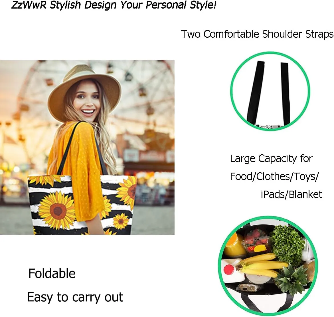 Chic Fashion Floral Printed Extra Large Shoulder Tote Bag for Beach Travel Weekender Gym Grocery Shopping