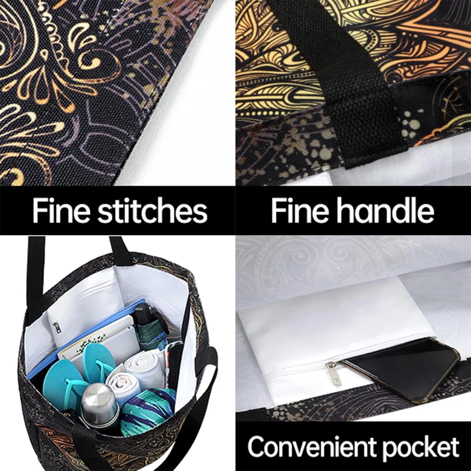 Chic Fashion Floral Printed Extra Large Shoulder Tote Bag for Beach Travel Weekender Gym Grocery Shopping