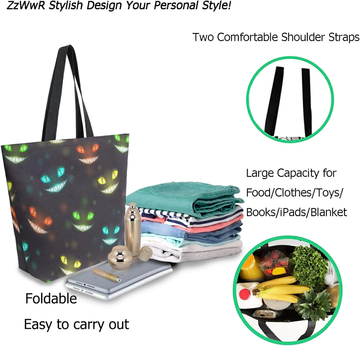 Chic Fashion Floral Printed Extra Large Shoulder Tote Bag for Beach Travel Weekender Gym Grocery Shopping