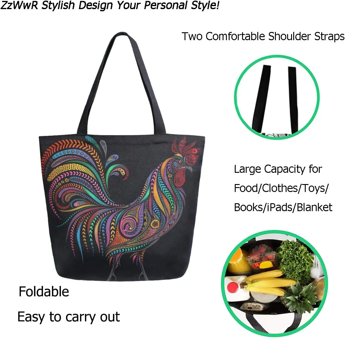 Chic Fashion Floral Printed Extra Large Shoulder Tote Bag for Beach Travel Weekender Gym Grocery Shopping