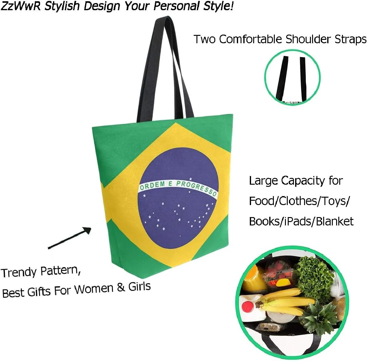 Chic Fashion Floral Printed Extra Large Shoulder Tote Bag for Beach Travel Weekender Gym Grocery Shopping