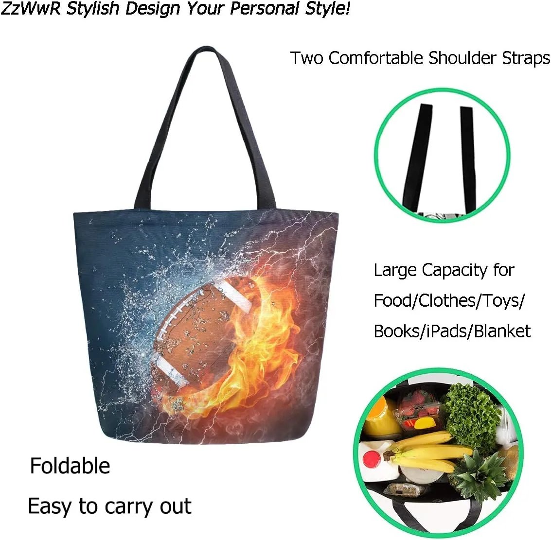 Chic Fashion Pattern Printed Extra Large Shoulder Tote Bag for Beach Travel Weekender Gym Grocery Shopping